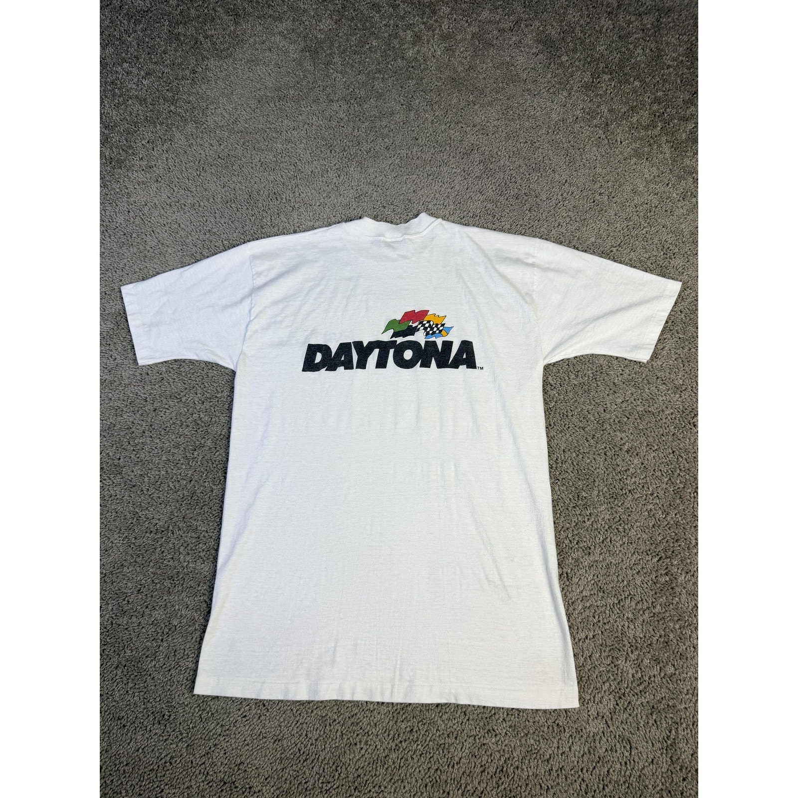 Vintage 80s Daytona Speedway Shirt Mens Large White Racing Short Sleeve Skimmers